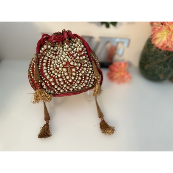 The Unbranded Brand Handbags - Beaded Vintage Reticule Bag Clutch Pouch Potli Bag Bridal Embroidered Purse 6X5